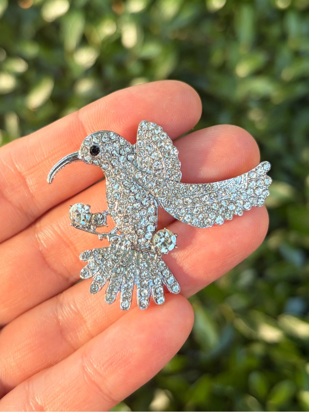 Silver Bird Brooch Pin - Crystal Bird Brooch - Picture 6 of 8